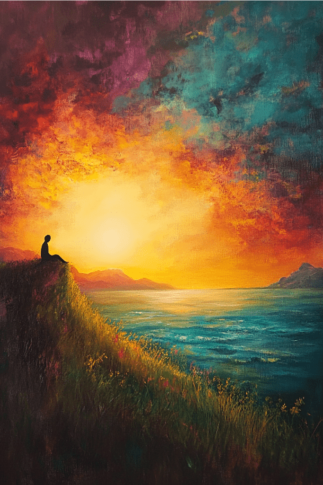 a person watching the sunrise in the morning