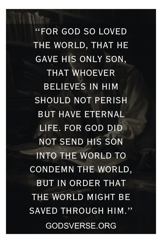 Texto sobre fondo oscuro con figura tenue: "Porque tanto amó Dios al mundo, que dio a su Hijo único...". ¿Te sientes desgraciado? Este es el versículo de la Biblia que debes leer.