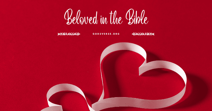 A red background features a white paper heart beautifully adorned with the words "Beloved in the Bible" by GODVERSE.ORG.