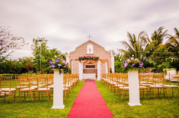 A wedding setup outside a church to illustrate the requirements for a church wedding
