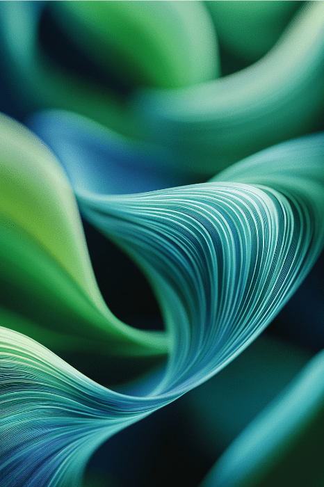 Imagen abstracta de cintas verdes y azules arremolinadas, que evocan una sensación de fluidez y movimiento, casi como plegarias susurradas para que la ansiedad y la depresión encuentren consuelo en las tonalidades tranquilizadoras.