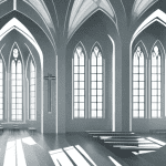 A church interior with light streaming in from the windows
