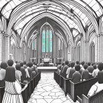Interior de uma igreja com um coral cantando um antigo hino gospel