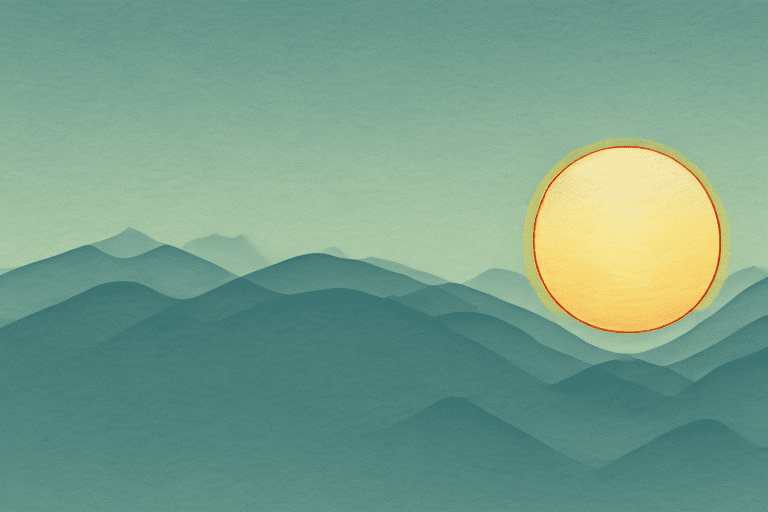 Uma paisagem tranquila com o sol se pondo ao fundo