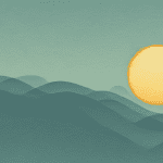 Uma paisagem tranquila com o sol se pondo ao fundo