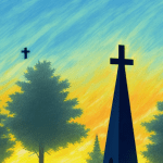 A church steeple with a cross on top