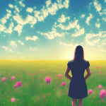 A woman standing in a field of flowers
