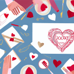 A banquet table decorated with romantic valentine's day elements