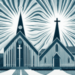 43 orações poderosas para que as igrejas fortaleçam sua fé Um edifício de igreja com uma explosão de luz solar irradiando do campanário