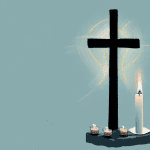 23 mejores ideas para el culto del Miércoles de Ceniza Una iglesia con una cruz y una vela encendida en primer plano