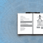 A church building with a questionnaire in hand