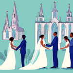 Versículos bíblicos sobre o casamento entre homem e mulher? Uma cerimônia de casamento tradicional com uma igreja ao fundo