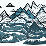 Uma paisagem montanhosa com um caminho sinuoso que leva à entrada de uma caverna