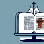 A church building with a bible open on a lectern in the foreground