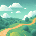 A sunlit landscape with a path leading up a hill