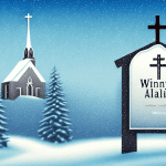 A church sign with a wintery landscape in the background