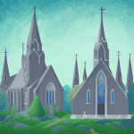 63 ideas creativas de cuentos infantiles para la iglesia Un paisaje fantástico con una iglesia en el centro