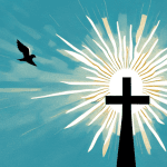 A church sign with a sunburst background and a silhouette of a dove in flight