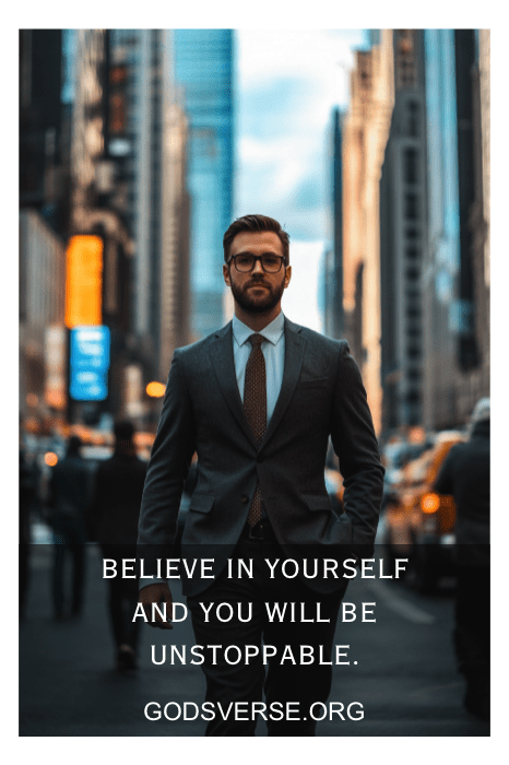 Un hombre trajeado se alza confiado en una concurrida calle de la ciudad, encarnando el espíritu de "Cree en ti mismo y serás imparable". Su presencia se hace eco de poderosas citas de actitud para hombres, inspirando con cada paso que da.