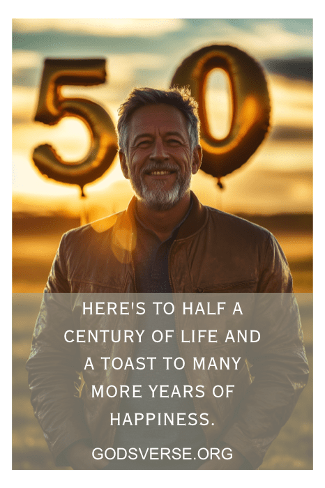 Hombre sonriendo con globos "50", celebrando medio siglo de vida y felicidad. Añade inspiración al momento con frases de 50 cumpleaños para hombres, capturando la esencia de la alegría y la sabiduría que acompaña a este hito.