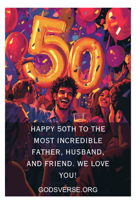 Una animada escena de fiesta de cumpleaños se despliega con un vibrante globo "50", mientras amigos y familiares se reúnen para celebrar a un hombre lleno de sabiduría. Entre risas y alegría, se comparten sentidas frases de 50 cumpleaños para hombres, que capturan la esencia de este hito.