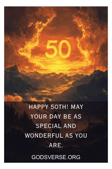 Cielo ardiente con el número 50, leyenda: "¡Felices 50! Que tu día sea tan especial y maravilloso como tú". Celebra este hito con sentidas frases de 50 cumpleaños para hombres.