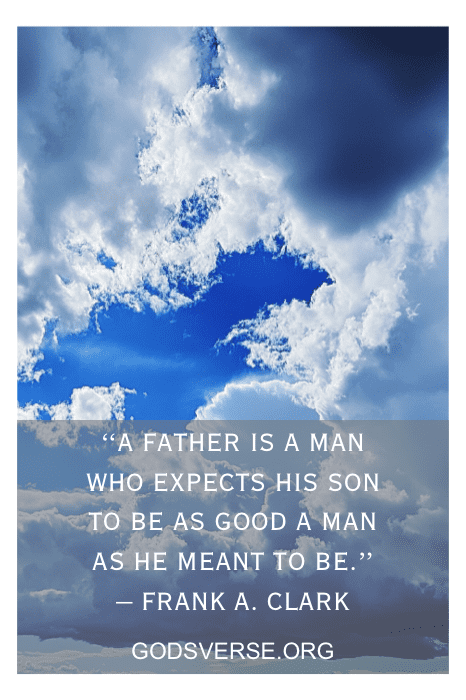 Cielo nublado con una cita sobre la paternidad de Frank A. Clark, emparejada con citas inspiradoras de hombres negros, sobre un fondo azul.