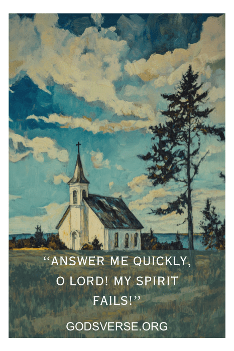 Em meio a um bosque, sob um céu nublado, há uma pequena igreja, cuja serenidade é ecoada pelas palavras dos Salmos, sussurrando lembretes gentis para buscar orientação divina.