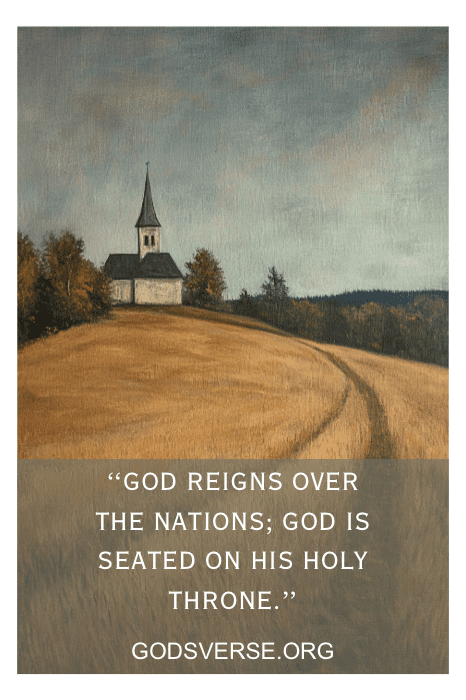 A church on a hill reflects the profound truth that God reigns over nations, embodying the spirit of God and Country Quotes. Visit "GODSVERSE.ORG.