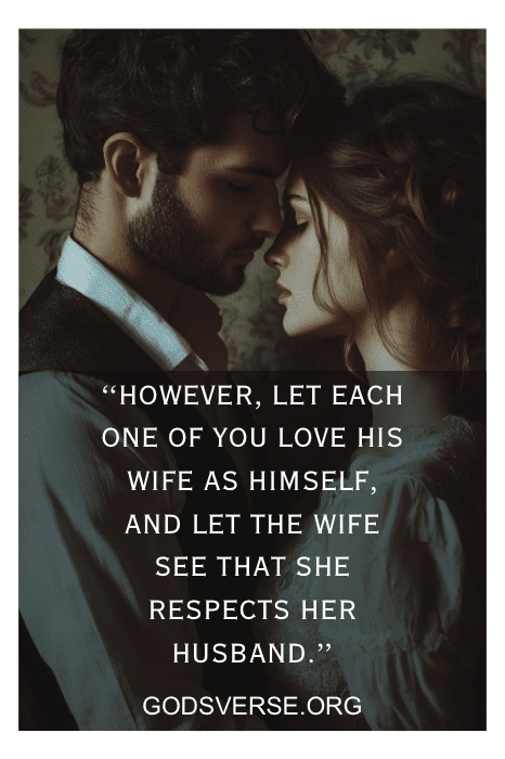 Una pareja abrazándose con una cita sobre el amor y el respeto de godsverse.org, que se hace eco de la sabiduría que se encuentra en los versículos de la Biblia sobre cómo tratar a tu marido.