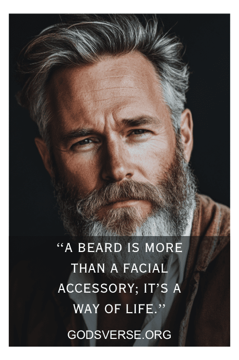 Un hombre con barba, de aspecto pensativo. Texto: "La barba es más que un accesorio facial; es una forma de vida". Descubre la sabidurÃa en las citas de hombres con barba.