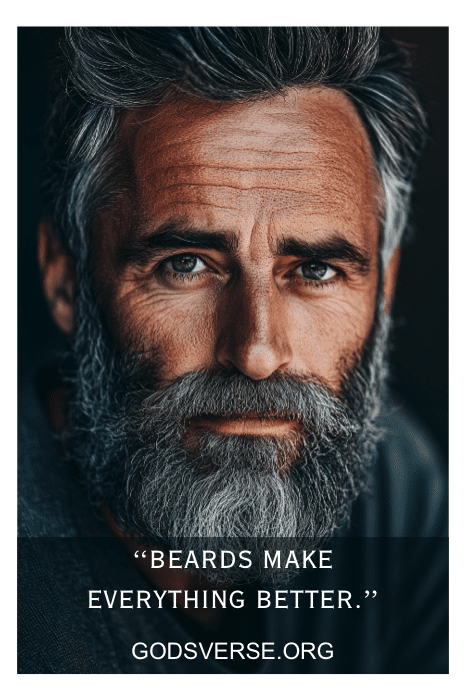 Hombre con barba y pelo gris, con texto: "Las citas de hombres con barba demuestran una cosa: la barba lo mejora todo.