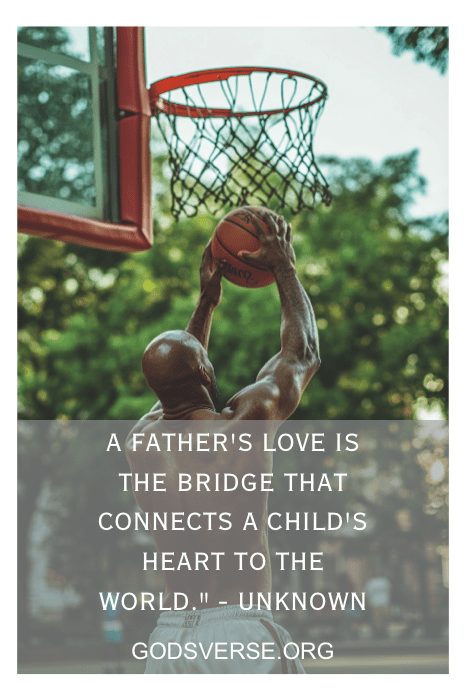 Una persona jugando al baloncesto con una cita sobre el amor de un padre que conecta el corazón de un niño con el mundo, encarnando el espíritu que a menudo se celebra en las citas del día del padre negro.