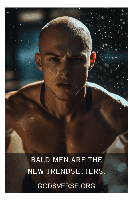 Un hombre calvo, atlético y de mirada decidida. Las citas de hombres calvos nos recuerdan que son los nuevos creadores de tendencias. Godsverse.org.