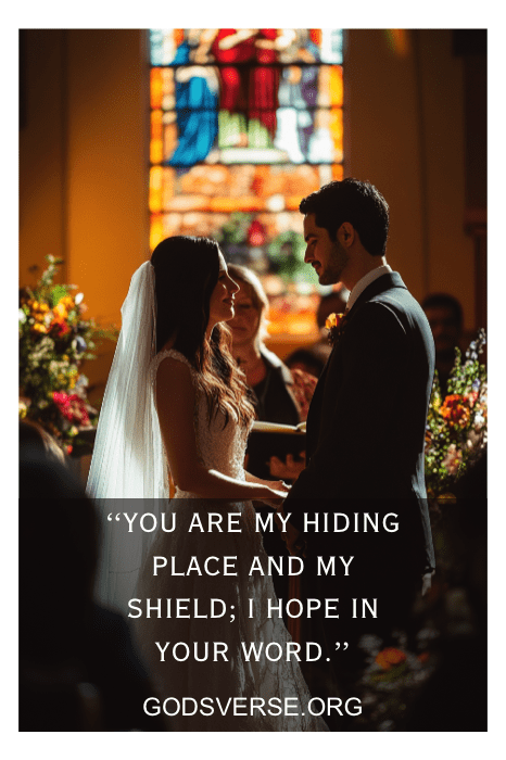 Biblical wedding ceremony with couple exchanging vows and showing commitment