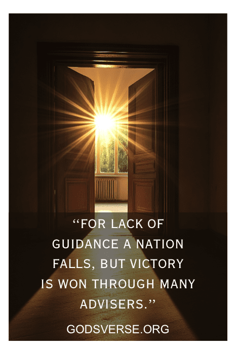 An open door with sunlight shining through, featuring an inspiring quote about guidance and triumph from Godsverse.org. Embrace wisdom from the heart of God and Country Quotes.