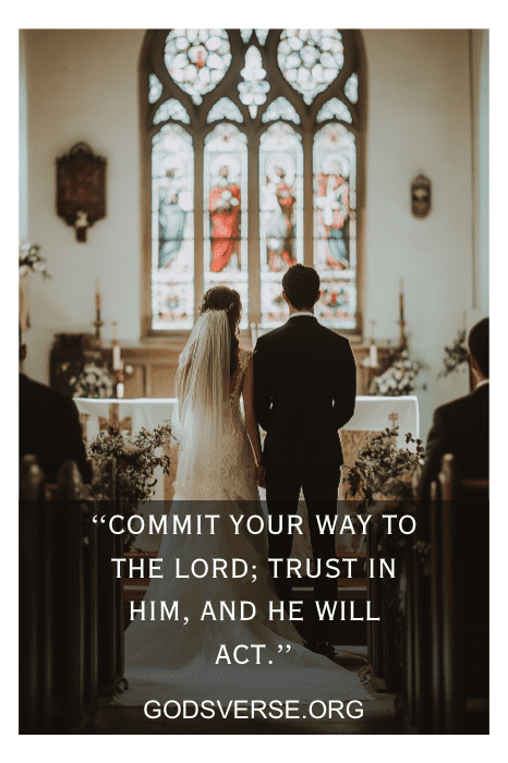 Christian couple at wedding altar representing covenant and marriage partners committed before the Lord