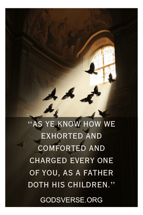 Os pássaros voam graciosamente pela igreja, incorporando o espírito do Christian Fathers Day Quotes, onde a exortação e o conforto se unem em reverência.
