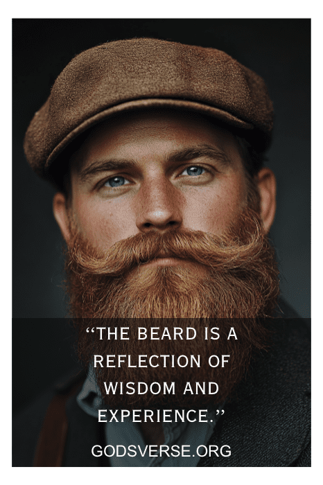 Hombre con barba espesa y gorra; la cita dice: "La barba es un reflejo de la sabidurÃa y la experiencia". Verdaderamente, las citas de hombres con barba suelen captar la esencia de los viajes de la vida.