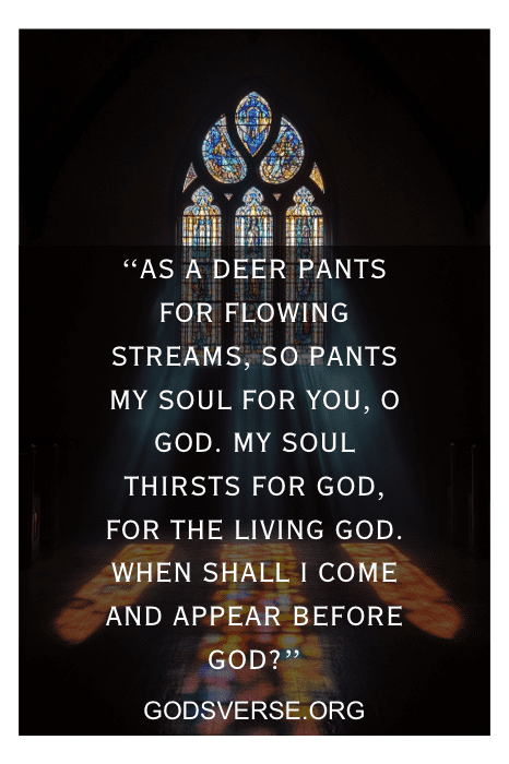 Um vitral com uma citação sobre a busca de Deus, inspirada em versículos do Salmo sobre a vida, do site Godsverse.org.