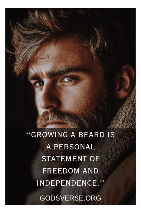Hombre con barba mirando intensamente, texto superpuesto: "Las citas de hombres con barba suelen captar la esencia de la libertad y la independencia personales.