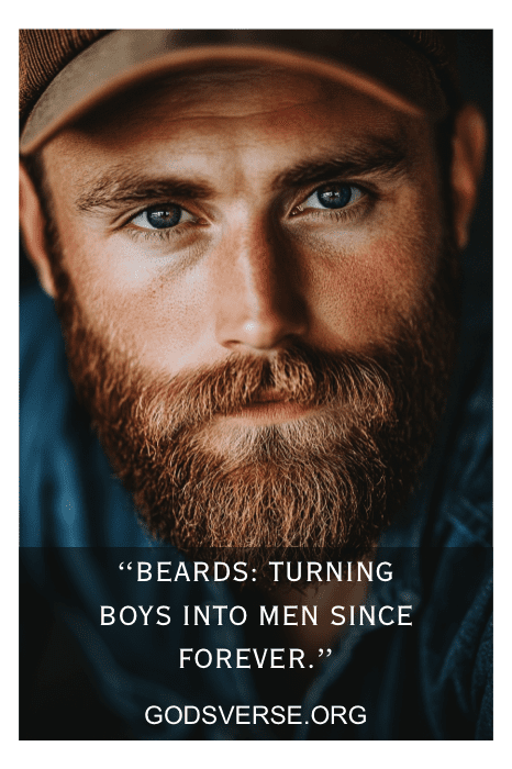 Hombre con barba y gorra, con texto: "Barbas: Convirtiendo niños en hombres desde siempre". Porque las citas de hombres con barba saben que la grandeza suele crecer de la barbilla para arriba.