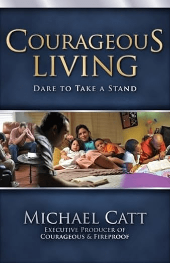 The book cover titled "Courageous Living" by Michael Catt features family scenes, making it an inspiring addition to the best Bible studies for men.