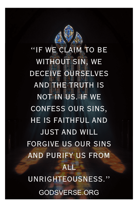 Fundo de vitral com texto sobre pecado, confissão e perdão do GodsVerse.org. Aprofunde-se nos versículos bíblicos sobre responsabilidade para enriquecer sua compreensão e jornada espiritual.