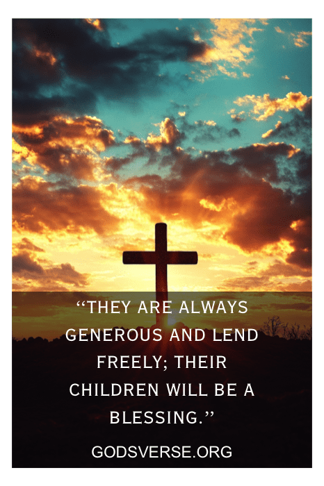 Silhouette of a cross at sunset with a quote about generosity and blessings from GodsVerse.org, emphasizing the spirit of offering verses for church.