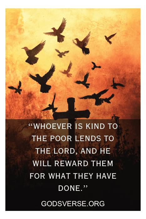 Silhouette of birds around a cross at sunset, with offering verses for church overlayed in a gentle script.