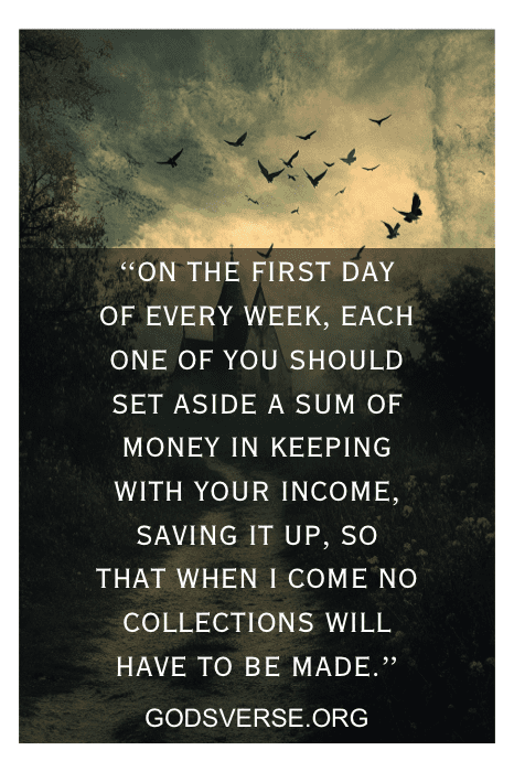 A quote on saving money gracefully merges with the serene landscape, birds soaring across a cloudy sky, reminiscent of offering verses for church whispered by winds.