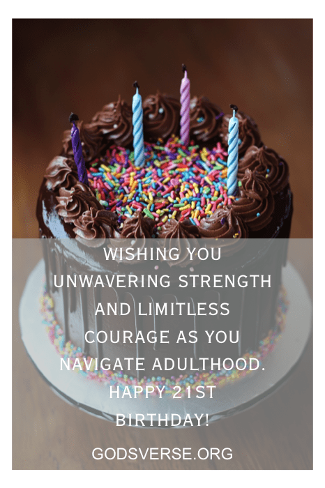 A delicious chocolate cake adorned with colorful candles and vibrant sprinkles, accompanied by heartfelt wishes to make your son's 21st birthday a cherished memory.
