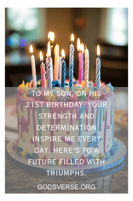 A vibrant birthday cake adorned with glowing candles sets the scene, while an inspirational message celebrates a milestone moment—perfect for capturing the essence of sons' 21st birthday quotes.