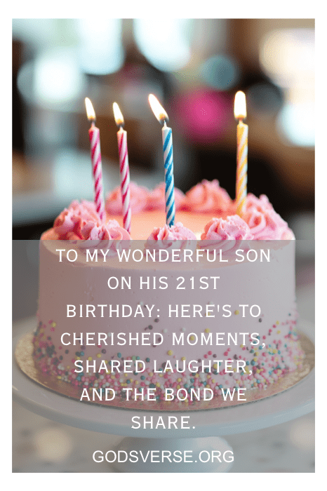 A pink cake adorned with shimmering candles and touching "Sons 21st Birthday Quotes" celebrates your son’s milestone year.